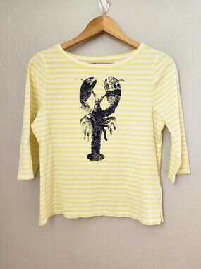 Talbots Yellow & White Striped 3/4 Length Sleeve Shirt Womens Petite Medium